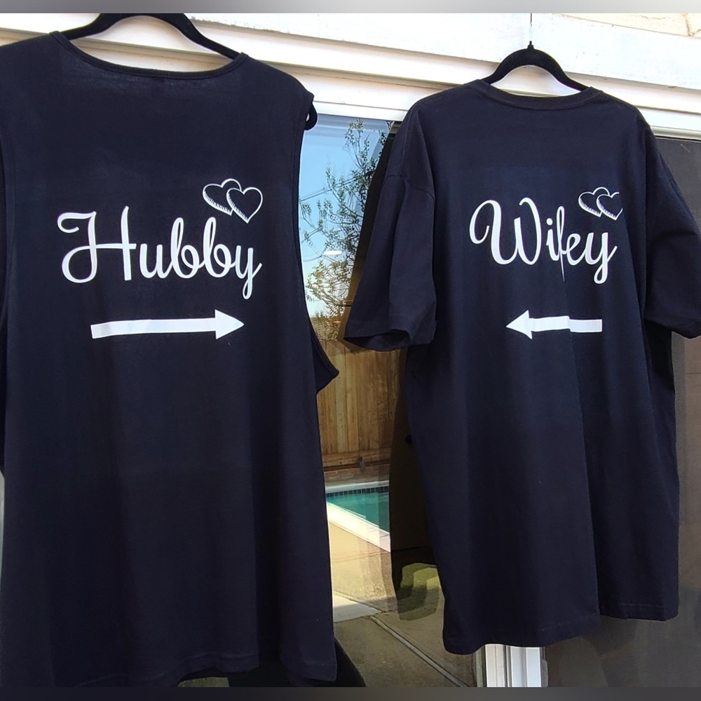 Matching “Just Married” Hubby & Wifey Black Shirts Set of 2 Plus Size XXL 18/20 - Picture 16 of 16